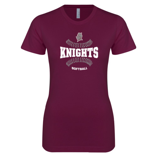 Next Level Womens Maroon Boyfriend Tee - Knights Softball Seams