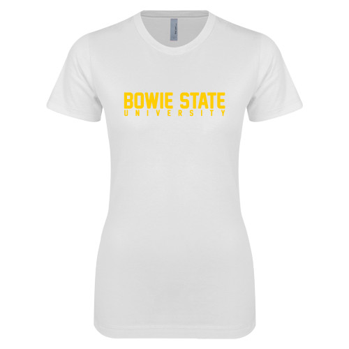  Next Level Womens White Boyfriend Tee - Bowie State University Stacked