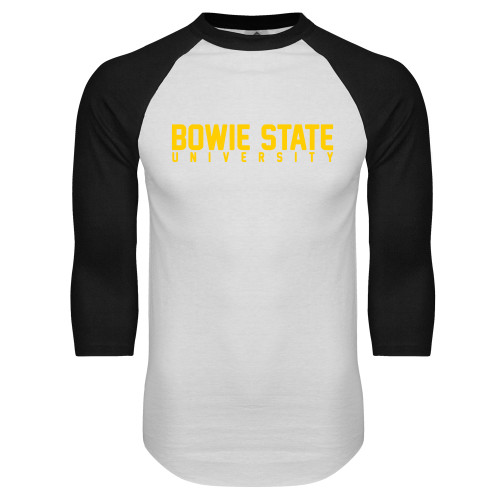  White/Black Raglan Baseball T Shirt - Bowie State University Stacked