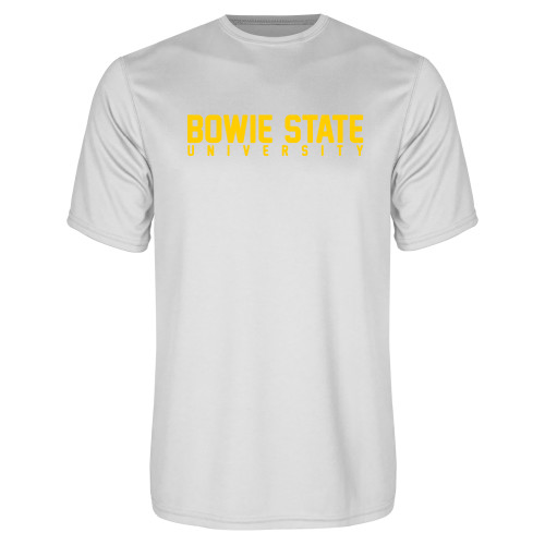  White Performance Tee - Bowie State University Stacked