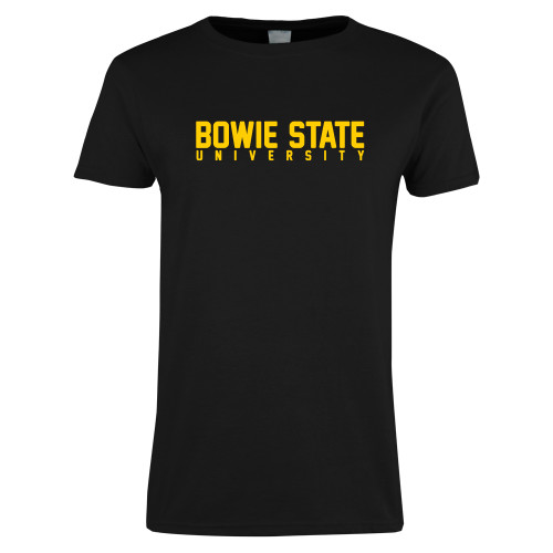  Womens Black Short Sleeve Tee - Bowie State University Stacked