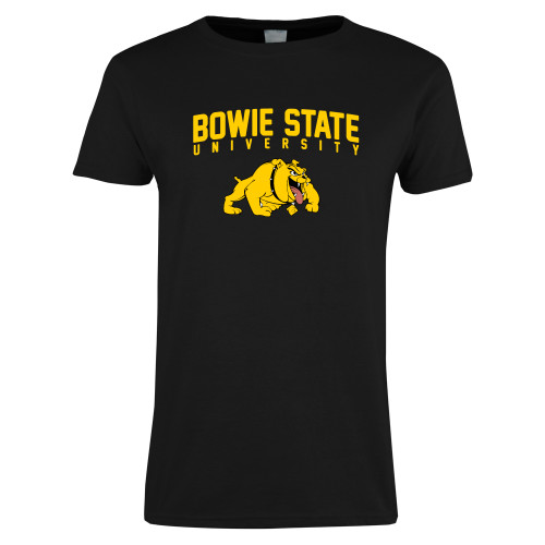  Womens Black Short Sleeve Tee - Bowie State University Arched with Bulldog