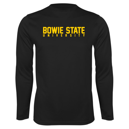  Black Performance Long Sleeve Shirt - Bowie State University Stacked