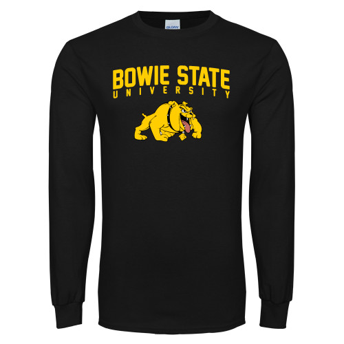  Black Long Sleeve T Shirt - Bowie State University Arched with Bulldog