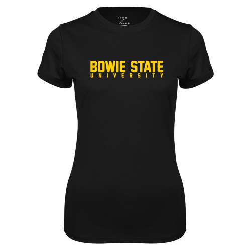  Womens Black Performance Tee - Bowie State University Stacked