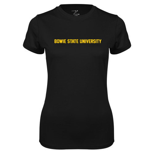  Womens Black Performance Tee - Bowie State University Flat