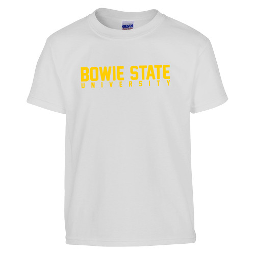  Youth White T Shirt - Bowie State University Stacked