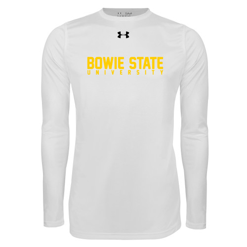  Under Armour White Long Sleeve Tech Tee - Bowie State University Stacked