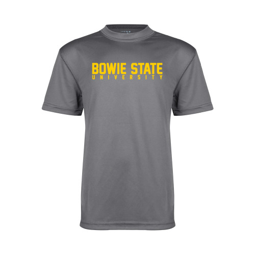  Youth Performance Grey Concrete Tee - Bowie State University Stacked