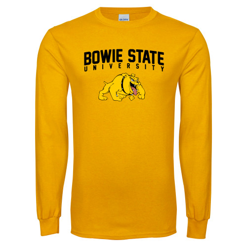  Gold Long Sleeve T Shirt - Bowie State University Arched with Bulldog