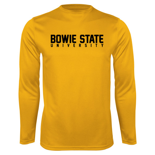  Gold Performance Long Sleeve Shirt - Bowie State University Stacked