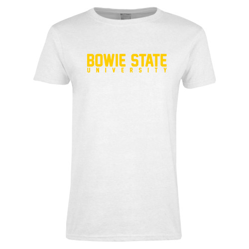  Womens White Short Sleeve Tee - Bowie State University Stacked