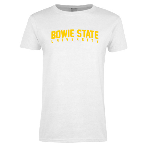  Womens White Short Sleeve Tee - Bowie State University Arched