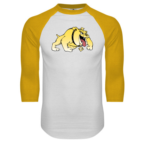  White/Gold Raglan Baseball T Shirt - Primary Mark
