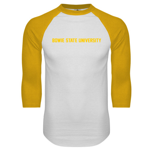  White/Gold Raglan Baseball T Shirt - Bowie State University Flat