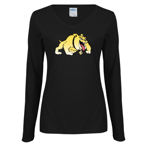  Womens Black Long Sleeve V Neck Tee  - Primary Mark