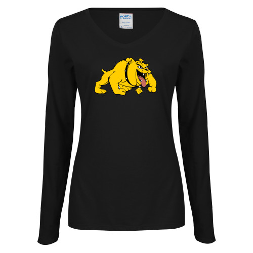  Womens Black Long Sleeve V Neck Tee  - Primary Mark