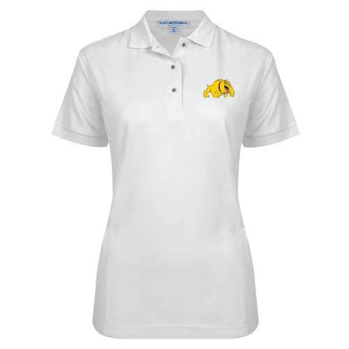  Womens Silk Touch White Pique Polo - Primary Mark