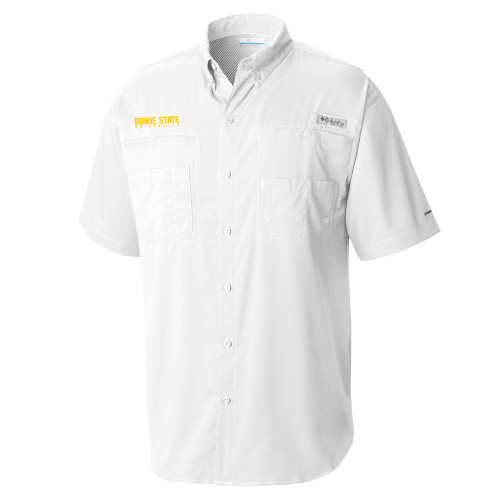  Columbia White Tamiami Performance Short Sleeve Shirt - Bowie State University Stacked
