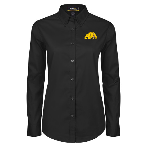  Womens Black Twill Button Down Long Sleeve  - Primary Mark