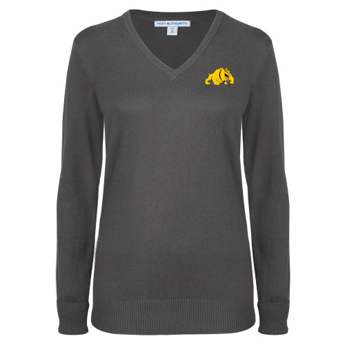  Womens Charcoal Heather VNeck Sweater - Primary Mark