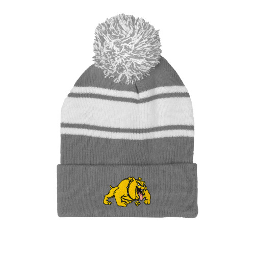  Grey/White Two Tone Knit Pom Beanie w/Cuff - Primary Mark