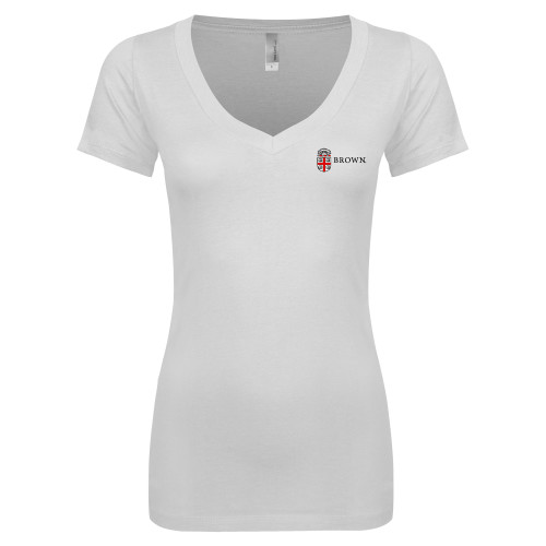  Next Level Womens White Ideal V Tee - Flat University Crest
