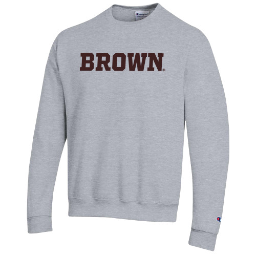  Champion Heather Grey Fleece Crew - Brown Wordmark
