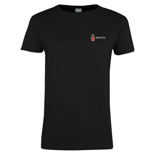  Womens Black Short Sleeve Tee - Flat University Crest