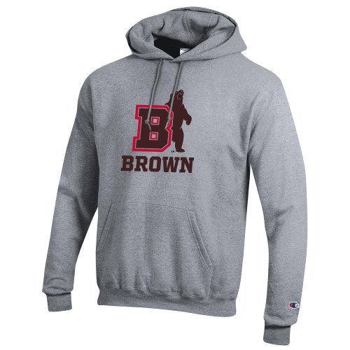  Champion Heather Grey Fleece Hoodie - Bear with B over Brown