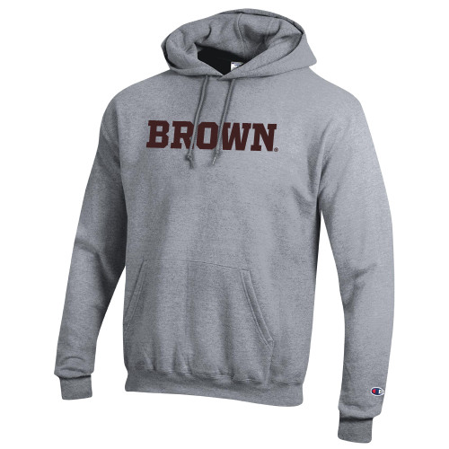  Champion Heather Grey Fleece Hoodie - Brown Wordmark