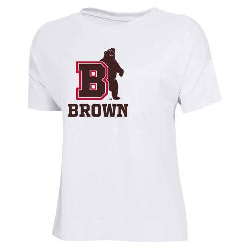  Gear Womens White Luxe Pocket Tee - Bear with B over Brown