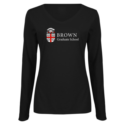  Womens Black Long Sleeve V Neck Tee  - Brown - Graduate School