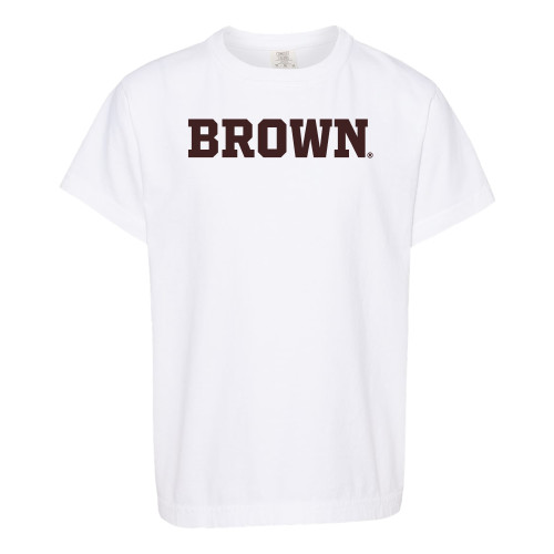  Comfort Colors Youth White T Shirt - Brown Wordmark