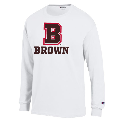  Champion White Long Sleeve T Shirt - B Brown