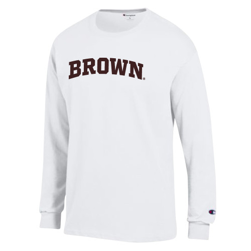  Champion White Long Sleeve T Shirt - Brown Arched