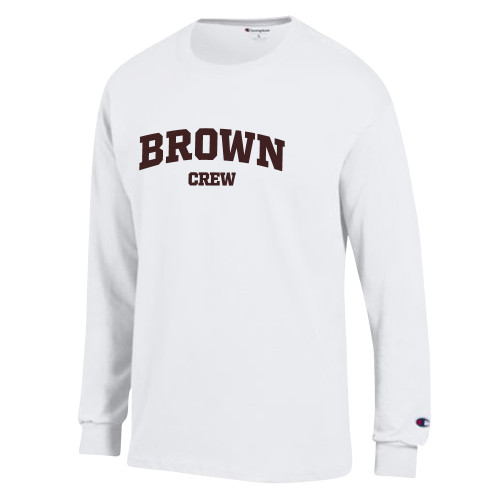  Champion White Long Sleeve T Shirt - Arched Brown Crew