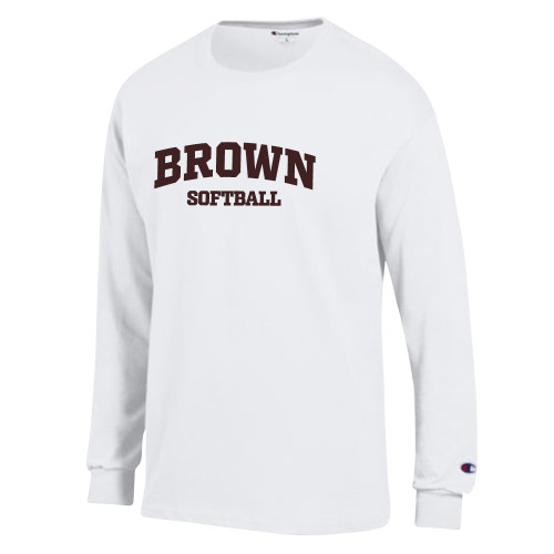  Champion White Long Sleeve T Shirt - Arched Brown Softball