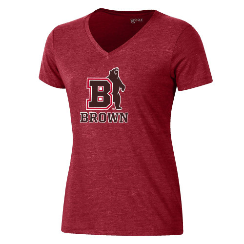  Gear Womens Cardinal Triblend VNeck Tee - Bear with B over Brown