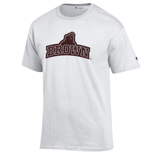  Champion White T Shirt - Bear Brown Arched Wordmark