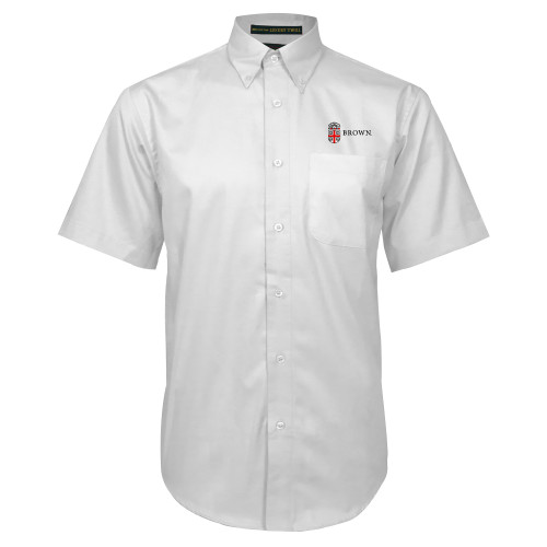  White Twill Button Down Short Sleeve - Flat University Crest