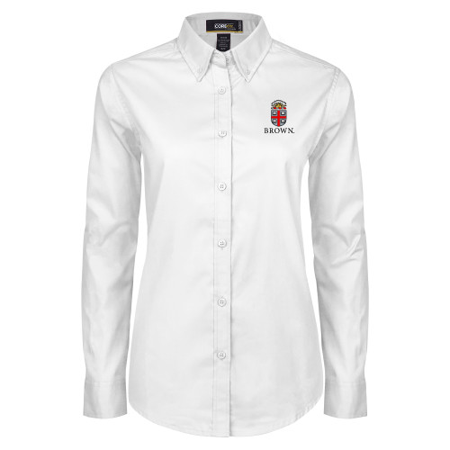  Womens White Twill Button Down Long Sleeve - Primary University Crest