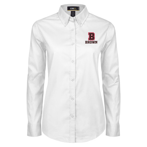  Womens White Twill Button Down Long Sleeve - B Brown