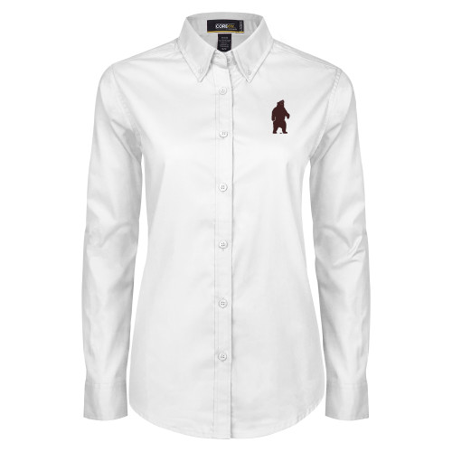  Womens White Twill Button Down Long Sleeve - Bear