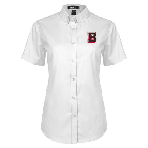  Womens White Twill Button Up Short Sleeve - B