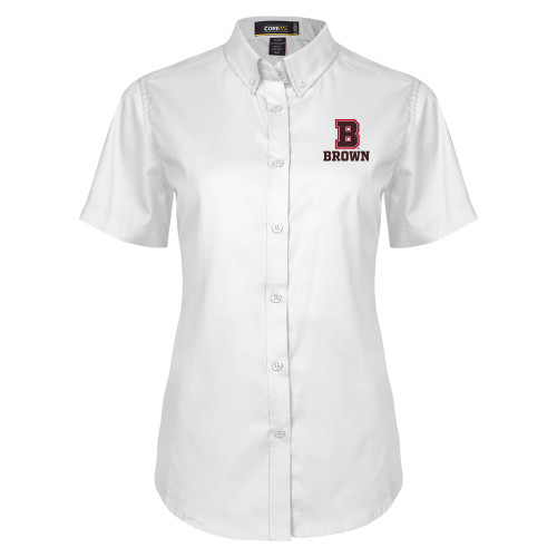 Womens White Twill Button Up Short Sleeve - B Brown