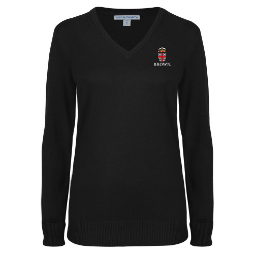  Womens Black VNeck Sweater - Primary University Crest