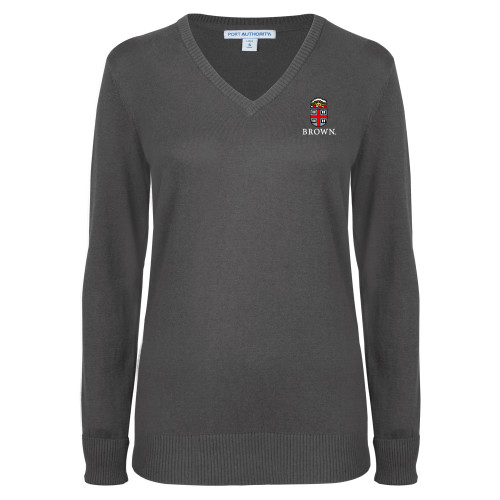  Womens Charcoal Heather VNeck Sweater - Primary University Crest