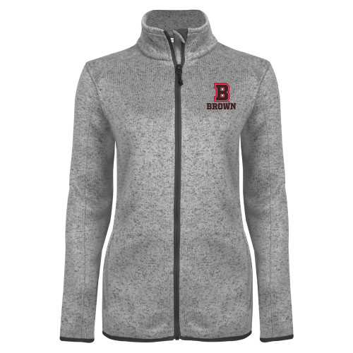  Womens Grey Heather Fleece Jacket - B Brown
