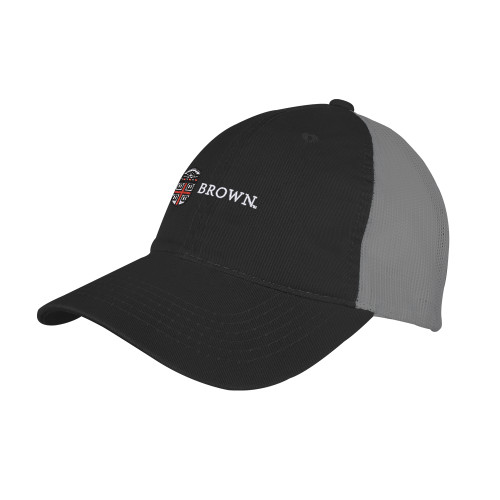  Black/Charcoal Mesh Back Unstructured Low Profile Hat - Flat University Crest